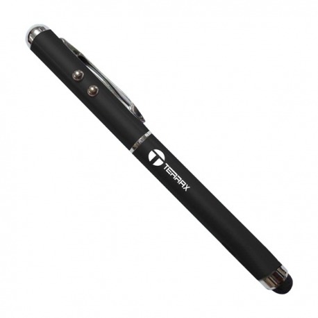 Pluma Capacitiva TERRAX PENTX Negro para pantallas táctiles 4 en 1, puntero láser, linterna, punta touch y bolígrafo