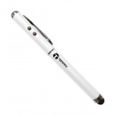 Pluma Capacitiva TERRAX PENTX Blanco para pantallas táctiles 4 en 1, puntero láser, linterna, punta touch y bolígrafo