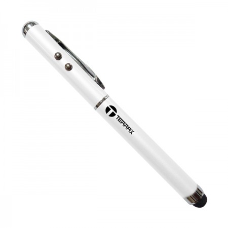 Pluma Capacitiva TERRAX PENTX Negro para pantallas táctiles 4 en 1, puntero láser, linterna, punta touch y bolígrafo