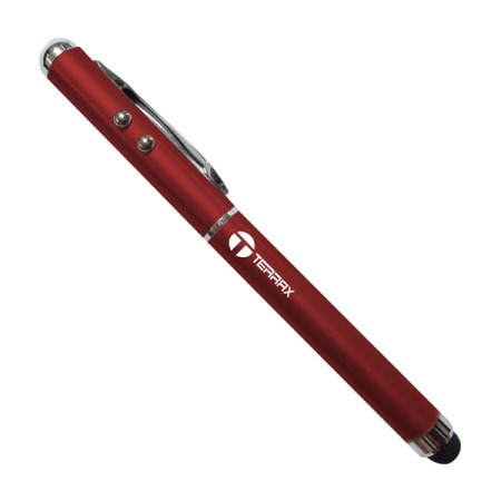 Pluma Capacitiva TERRAX PENTX Rojo para pantallas táctiles 4 en 1, puntero láser, linterna, punta touch y bolígrafo
