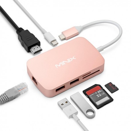 Multipuerto MINIX USB-C a HDMI 7 en 1 para MAC color Oro