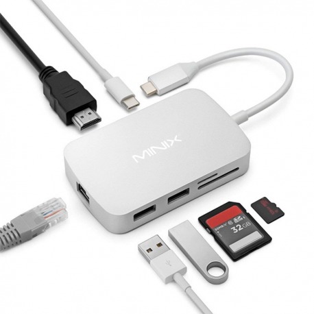 Multipuerto MINIX USB-C a HDMI 7 en 1 para MAC color Plateado